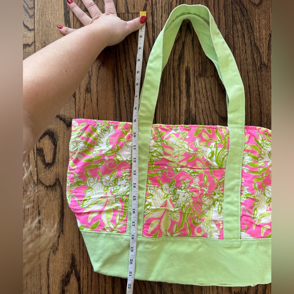 Lilly Pulitzer Canvas Tote Bag Monkeys Pink Green Animal Tropical Print Medium - Picture 6 of 8